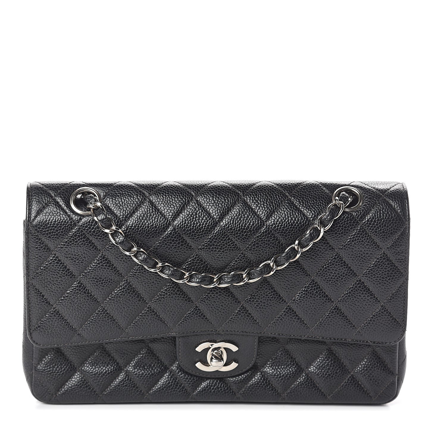 Caviar Quilted Medium Double Flap Black