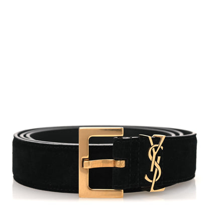 Saint Laurent Suede Calfskin Monogram Square Buckle Belt 90 36 Black 1 of 6