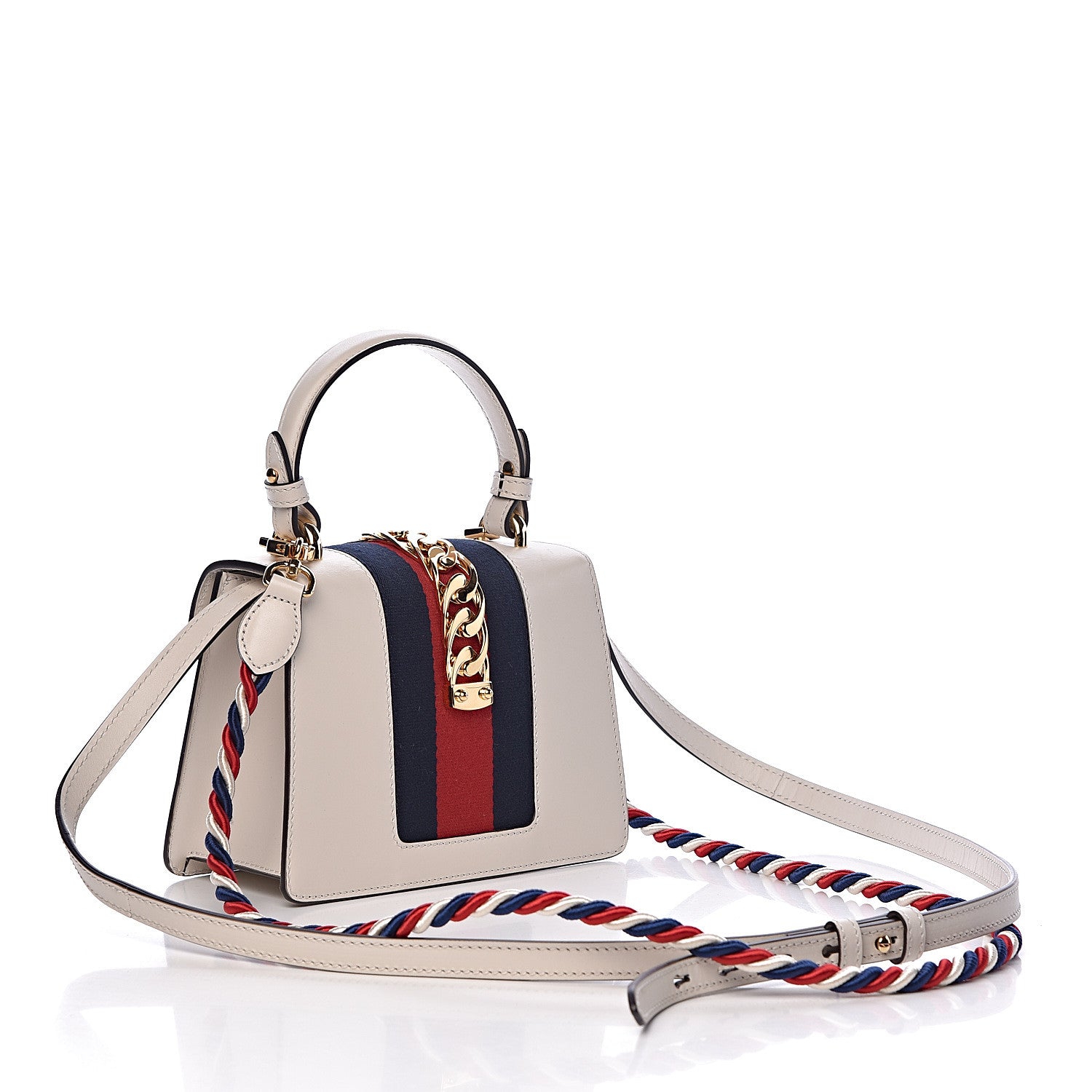 Gucci Calfskin Mini Sylvie Top Handle Bag White 3 of 9