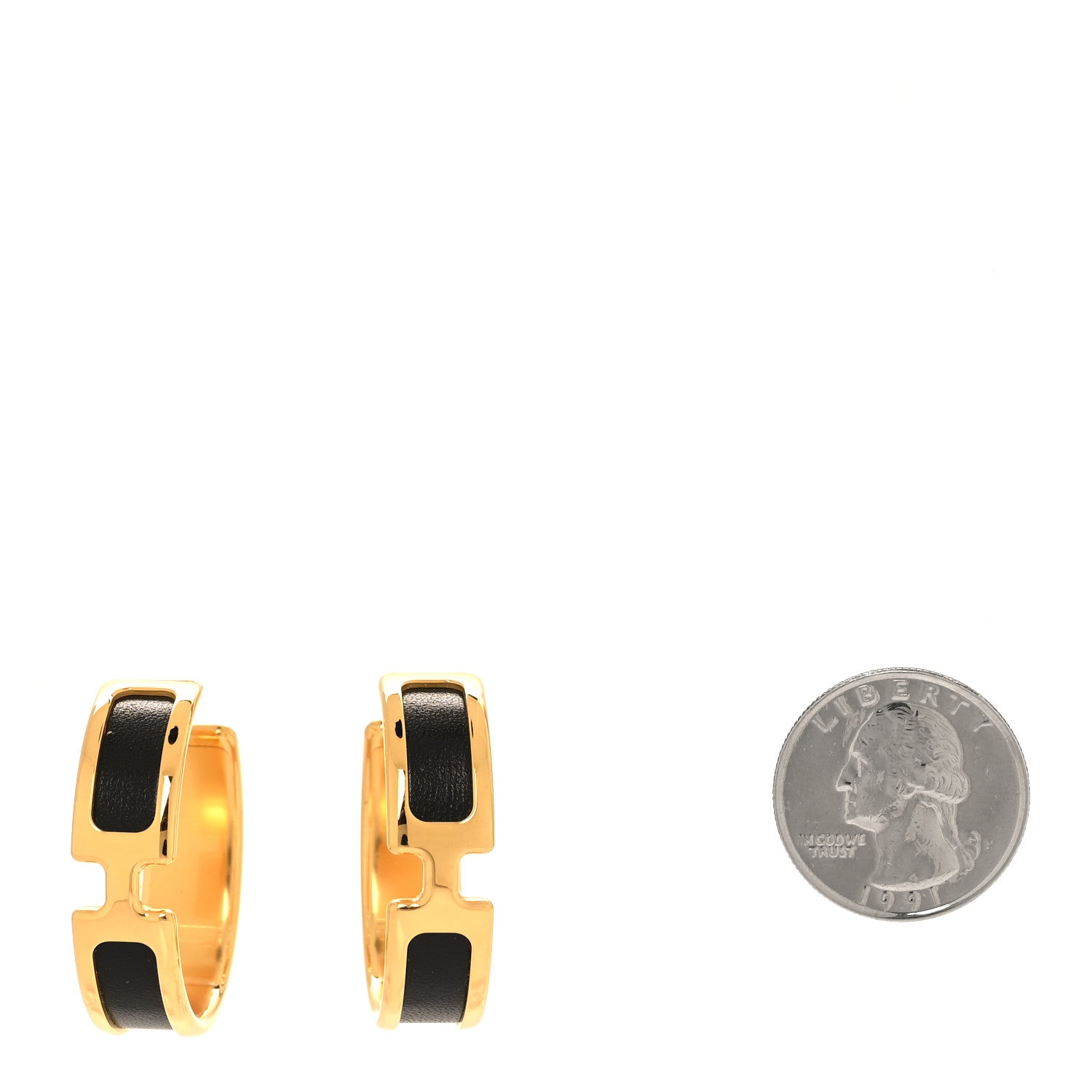 Hermes Box Calfskin Olympe Hoop Earrings Black 2 of 7
