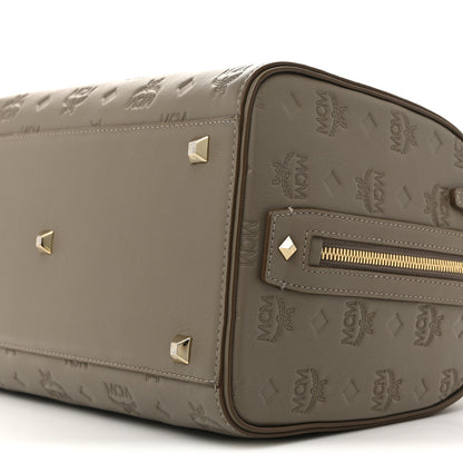 MCM Calfskin Ottomar Monogram Essential Boston Bag Dove Grey 9 of 12