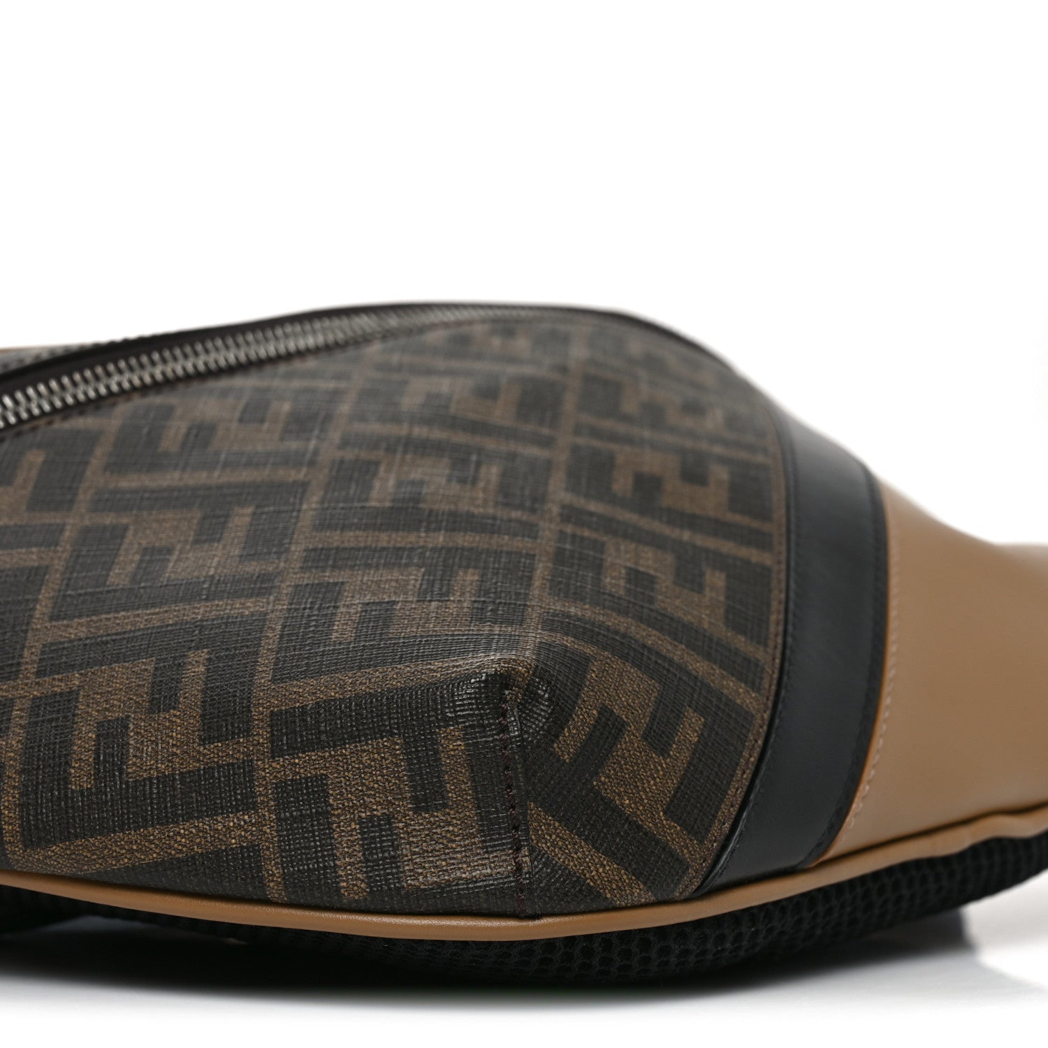 Fendi Glazed Fabric Vitello Liberty FF 1974 Diagonal Belt Bag Tobacco Miele Scuro Black 9 of 10