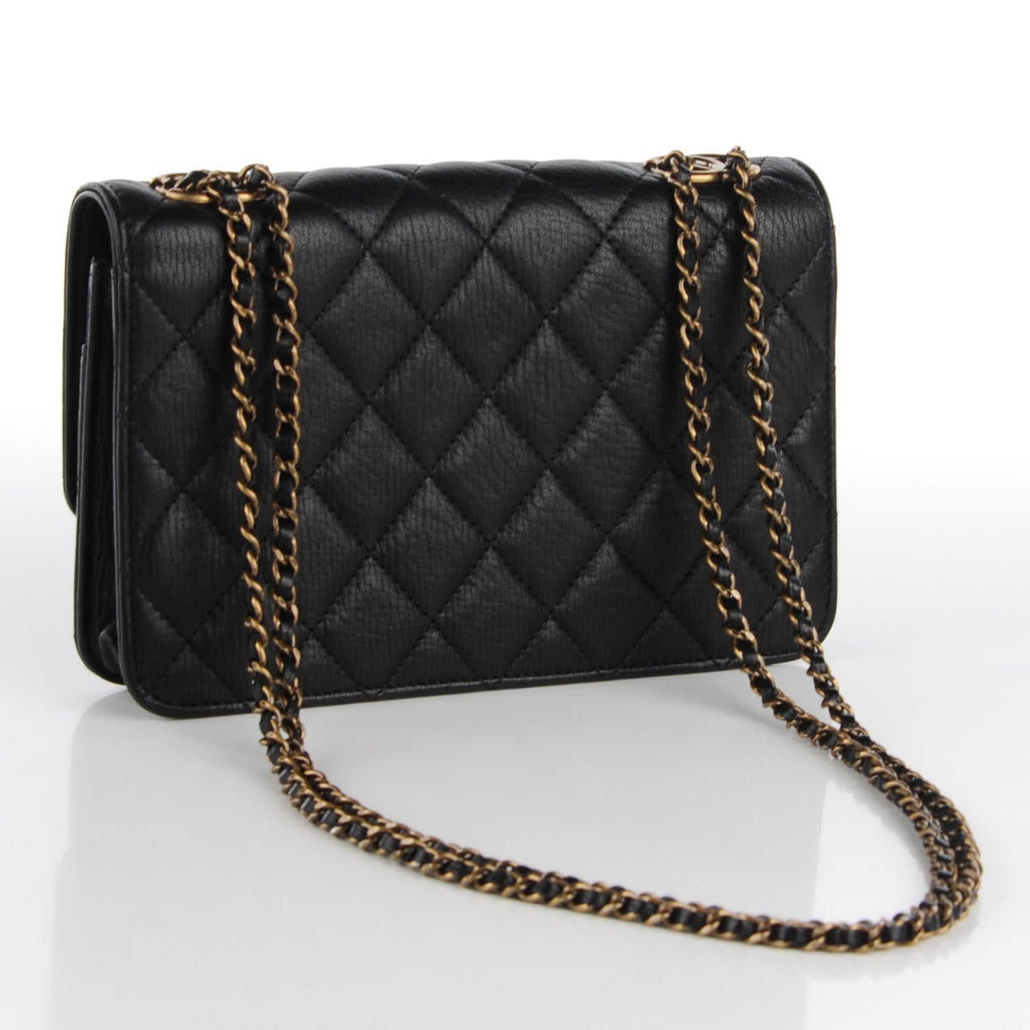 Chanel Goatskin Quilted CC Eyelet Wallet On Chain Black 3 of 9