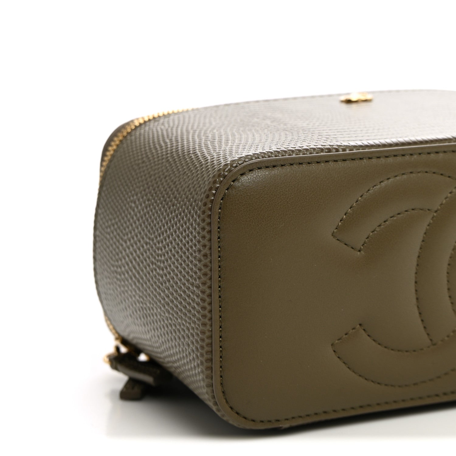 Chanel Calfskin Lizard Embossed Top Handle Slim Vanity With Chain  Dark Khaki 8 of 10