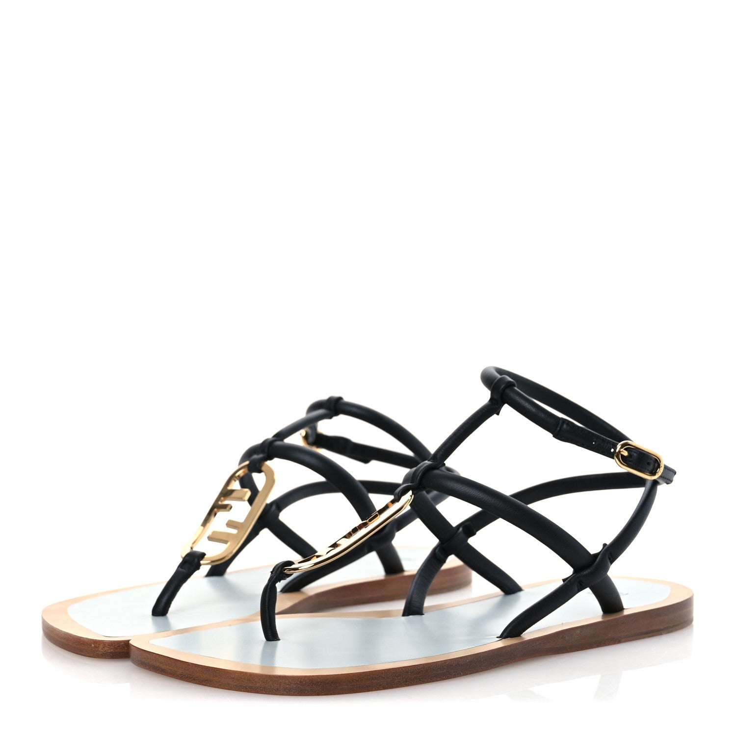 Fendi Nappa O’Lock Flat Thong Sandals 37 Black 4 of 13