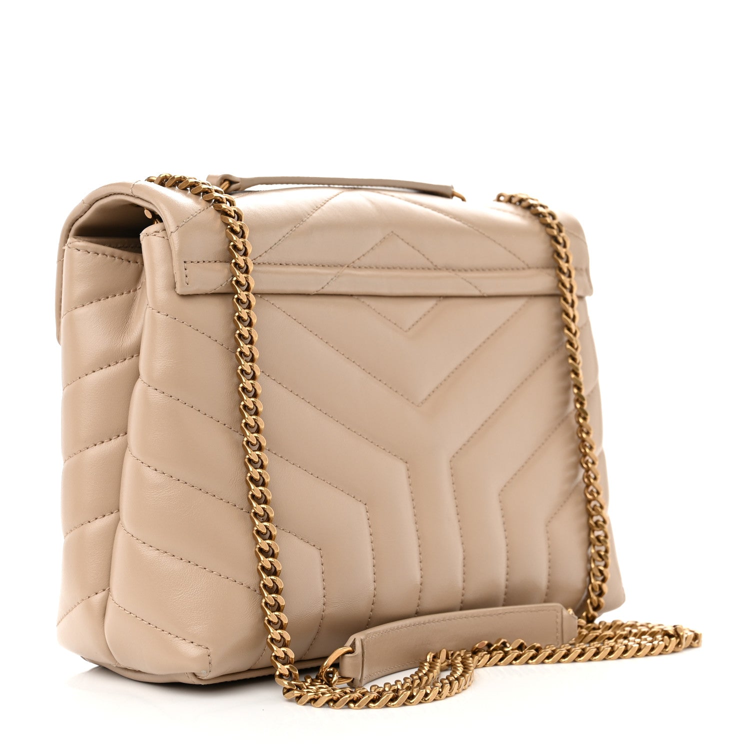 Saint Laurent Calfskin Y Quilted Monogram Small Loulou Chain Satchel Dark Beige 3 of 11