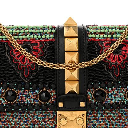 Valentino Garavani Vitello Beaded Medium Glam Lock Rockstud Flap Black 7 of 14
