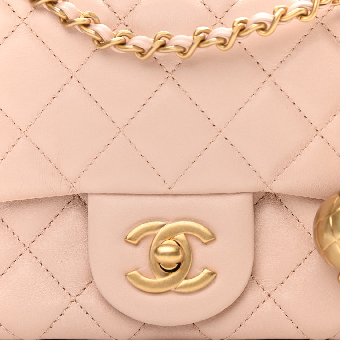 Lambskin Quilted Mini Pearl Crush Flap Light Beige