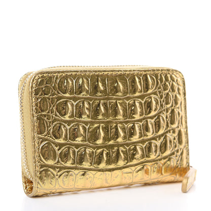 Chanel Metallic Calfskin Crocodile Embossed Cocodile Zip Coin Case Gold 3 of 10