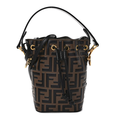 Fendi Vitello Liberty F is Fendi Bi-Color FF 1974 Embossed Mini Mon Tresor Bucket Bag Maya Black 1 of 11
