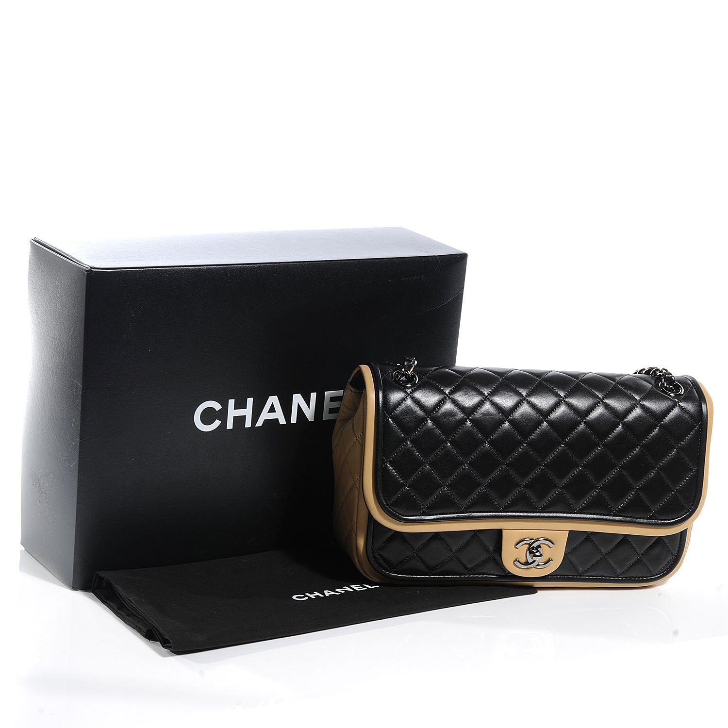 Chanel Lambskin Quilted Jumbo Classic Twist Flap Bag Black Beige 5 of 9