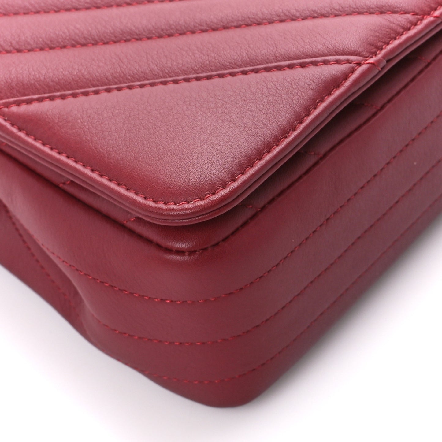 Calfskin Chevron Quilted Small Statement Flap Burgundy