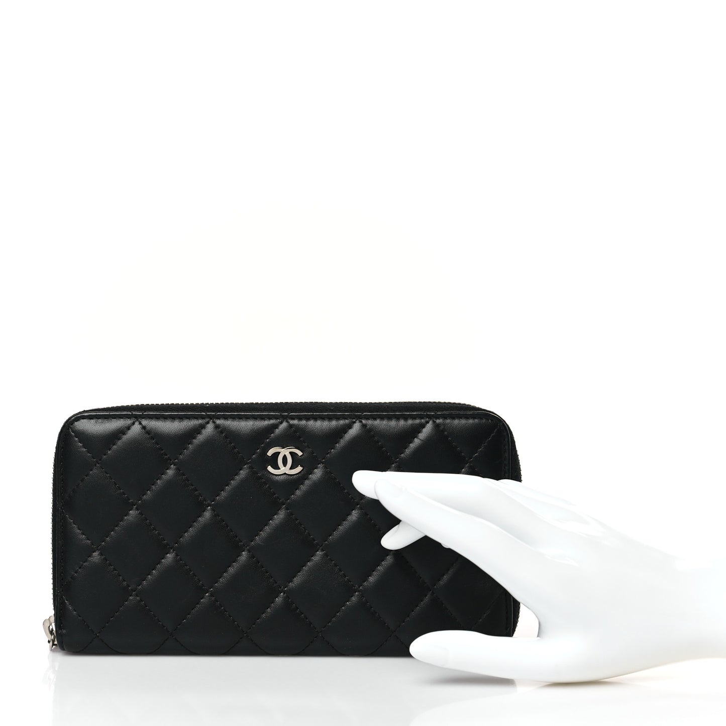 Lambskin Quilted Large Gusset Zip Around Wallet Black
