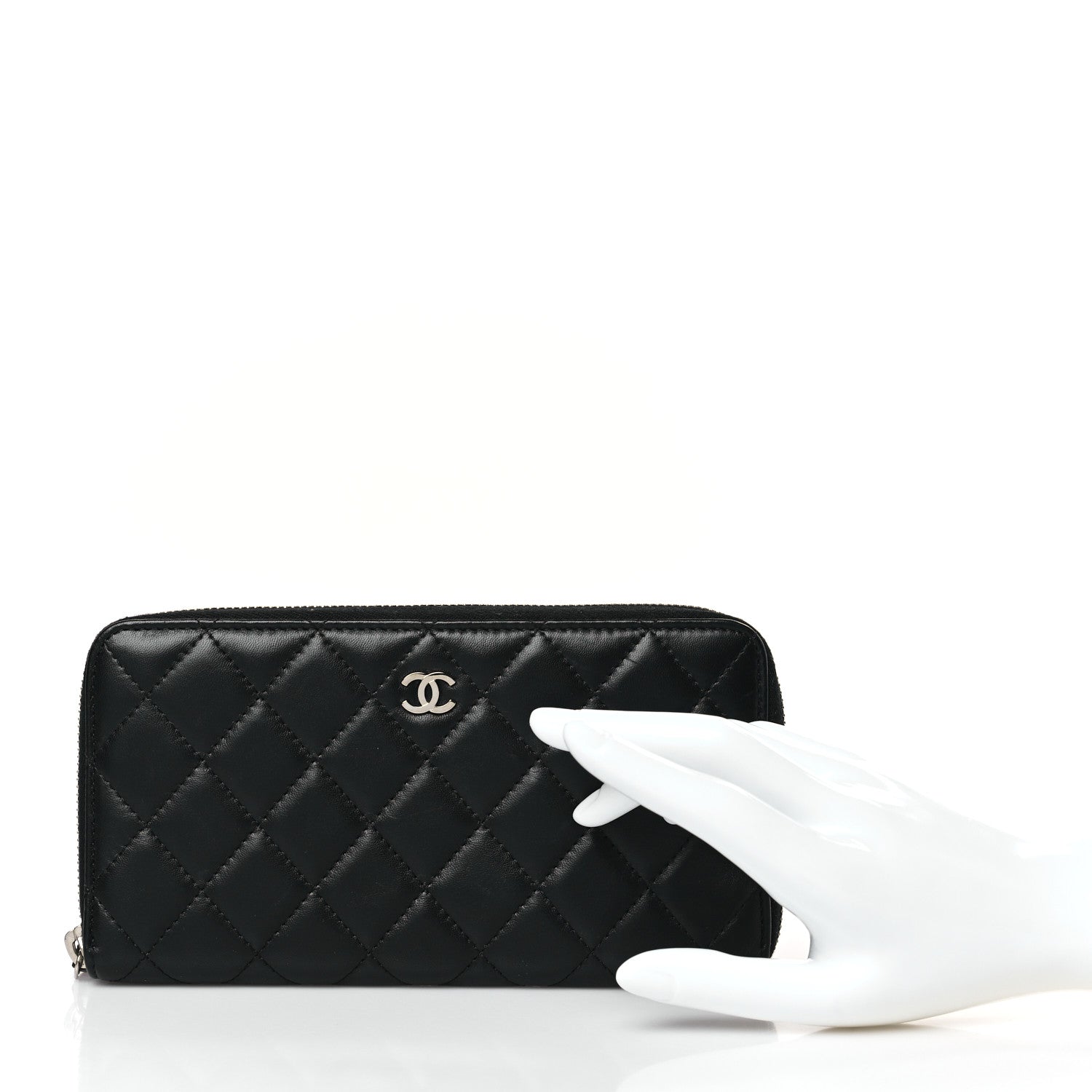 Chanel Lambskin Quilted Large Gusset Zip Around Wallet Black 2 of 8