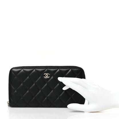 Chanel Lambskin Quilted Large Gusset Zip Around Wallet Black 2 of 8