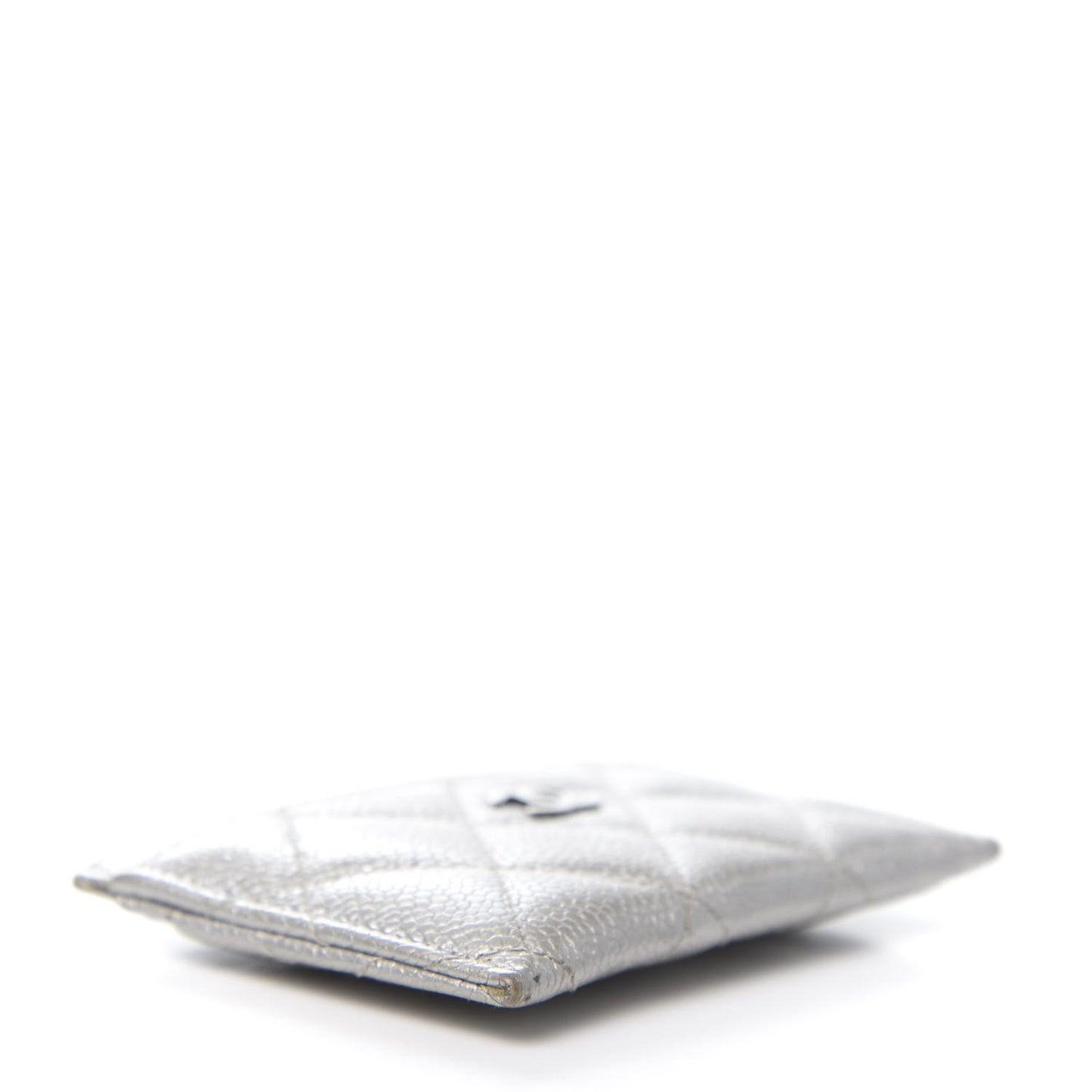Metallic Caviar Quilted Card Holder Silver