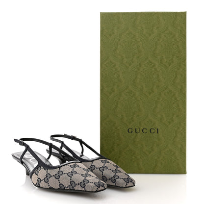 Gucci GG Monogram Malaga Kid Square G 35mm Slingback Pumps 36.5 Beige Blue 9 of 9