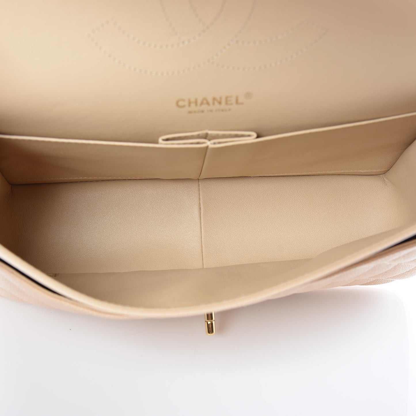 Caviar Quilted Jumbo Double Flap Light Beige
