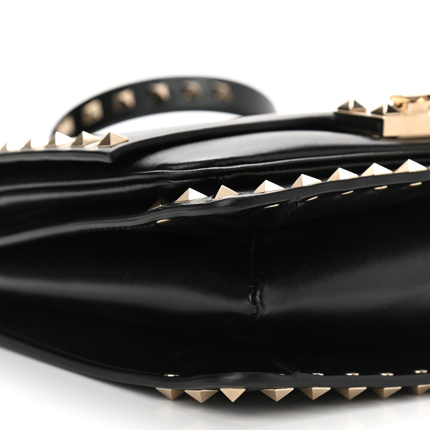 Vitello Rockstud Top Handle Shoulder Bag Black