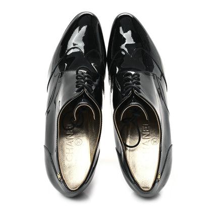 Chanel Patent Calfskin Oxford Lace Up Booties 39.5 Black 2 of 9