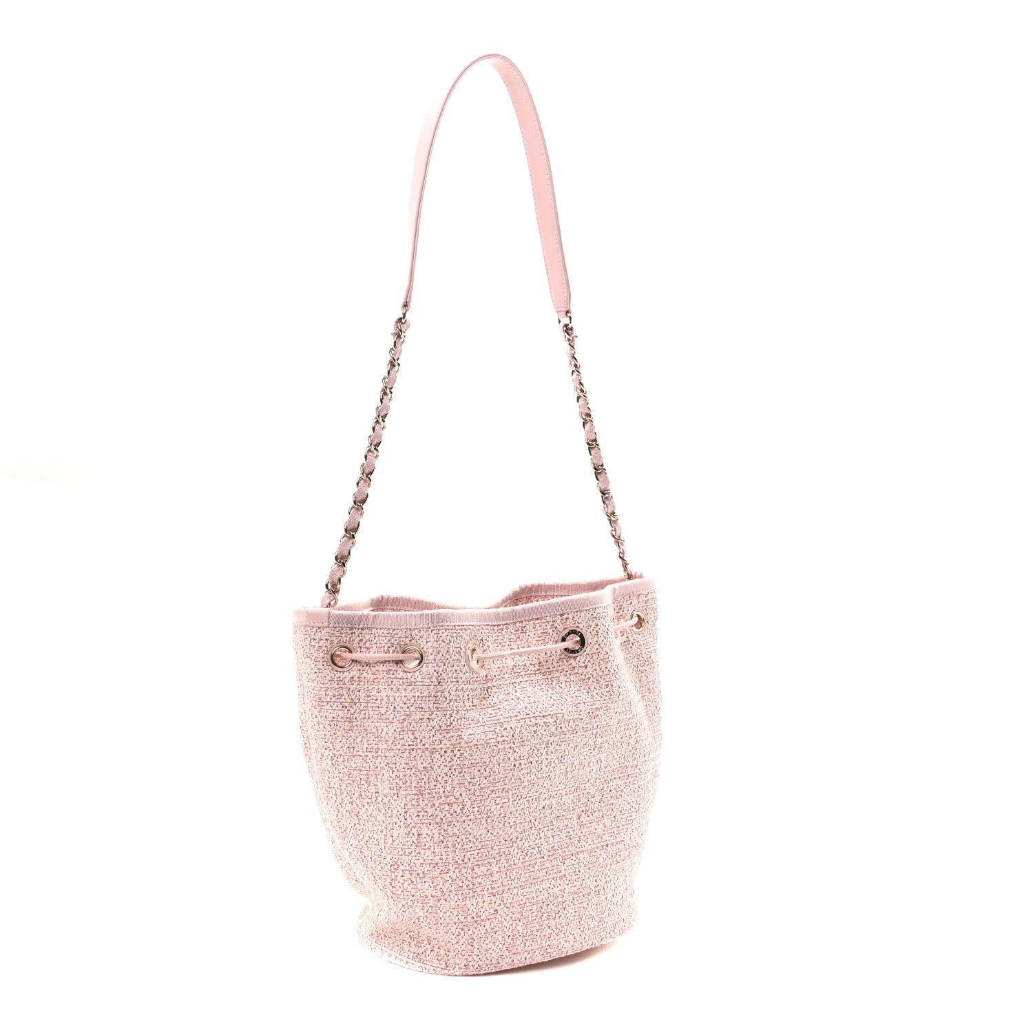 Chanel Lurex Boucle Deauville Drawstring Bucket Bag Pink 3 of 10