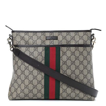 Gucci GG Supreme Monogram Web Flat Messenger Bag Dark Brown 1 of 13