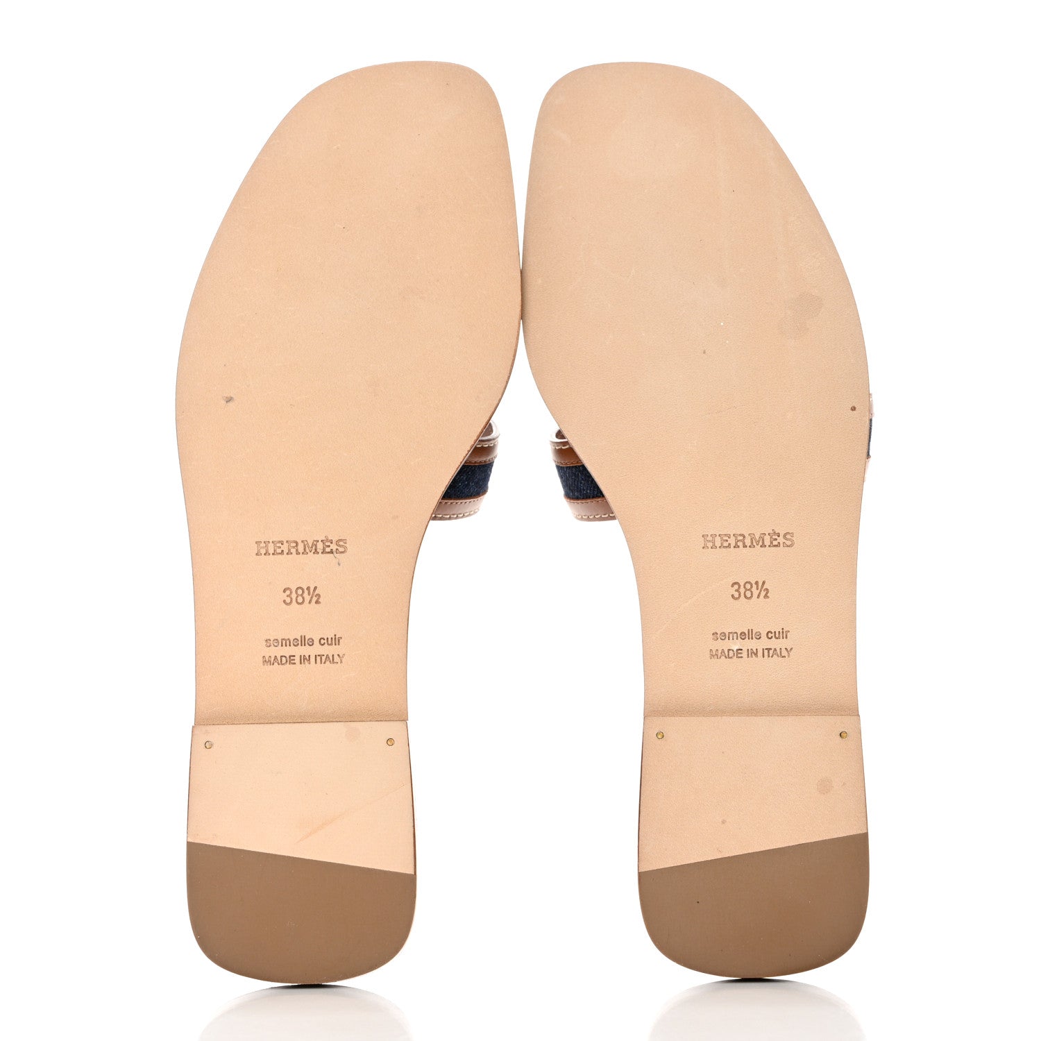 Hermes Calfskin Denim Oran Sandals 38.5 Bleu Brut Gold 5 of 9