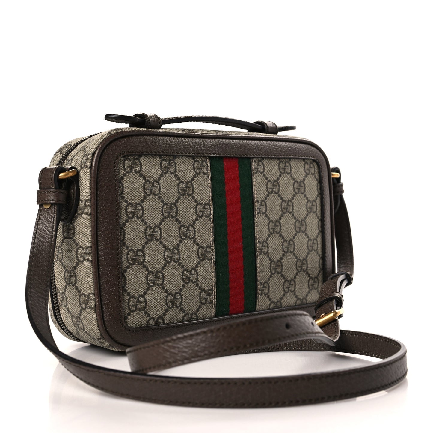 GG Supreme Monogram Web Small Ophidia Top Handle Shoulder Bag Brown