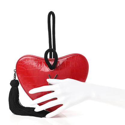 Saint Laurent Patent Crocodile Embossed Sac Coeur Heart Shaped Clutch Red 2 of 10