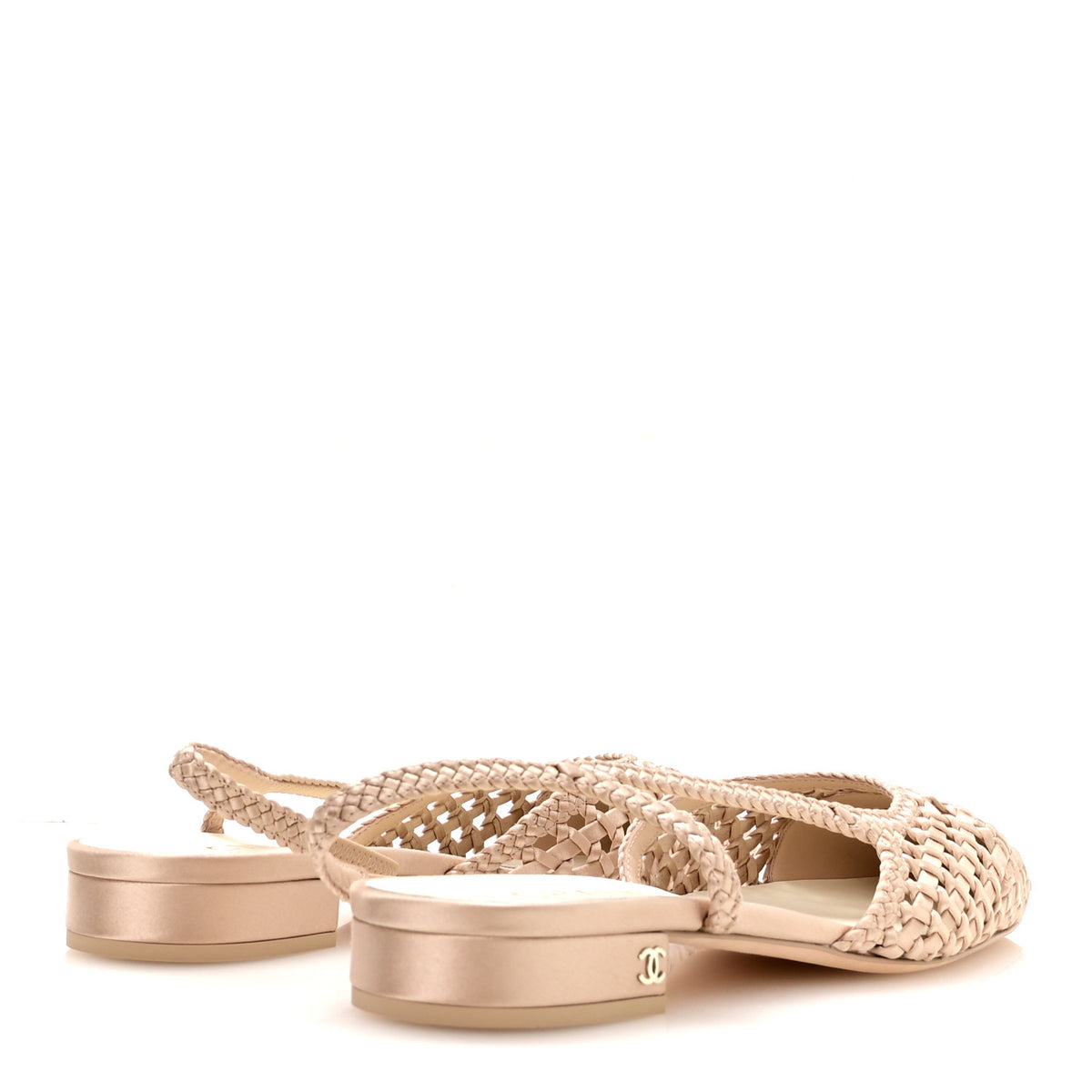 Satin Braided Slingback Flats 40 Beige
