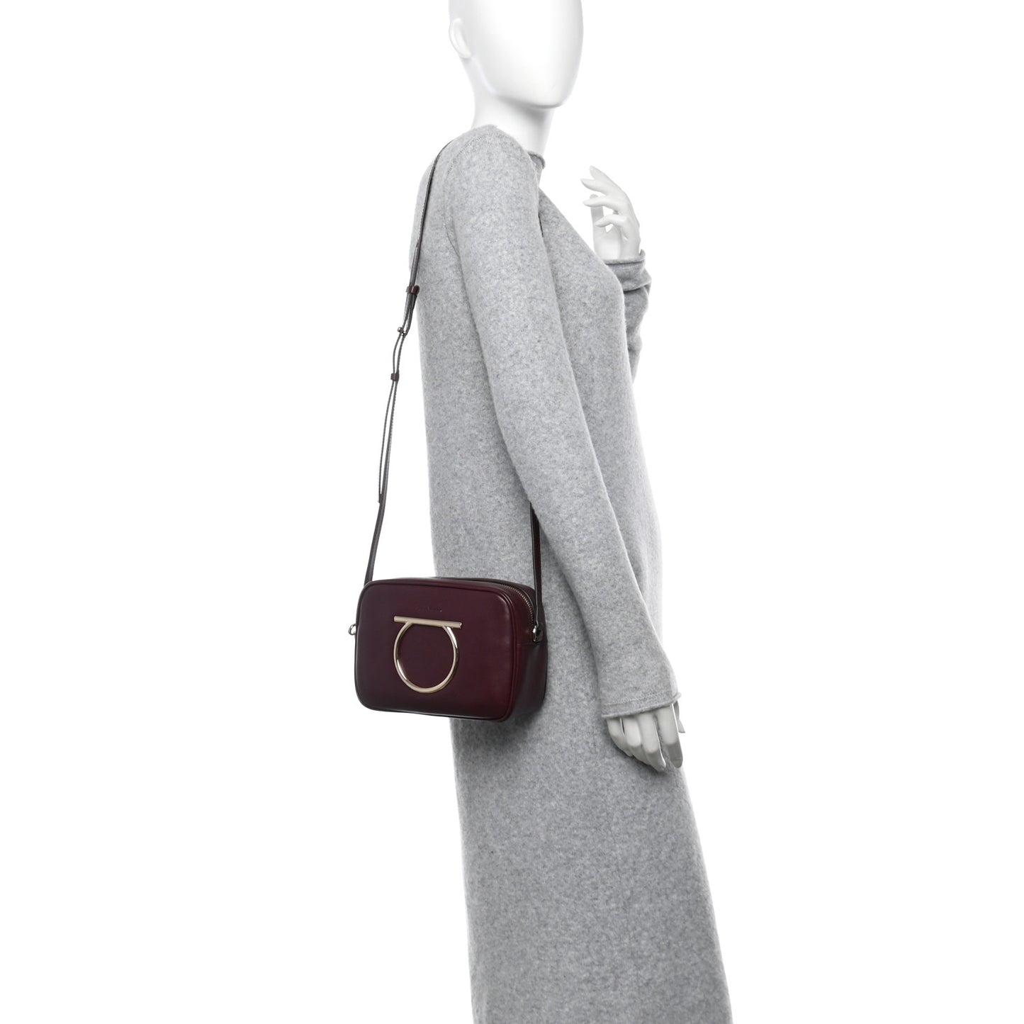 Calfskin Vela Camera Crossbody Bag Burgundy
