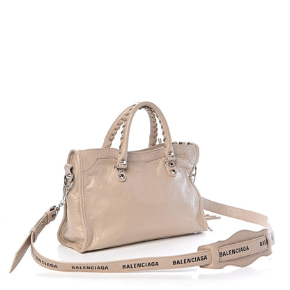 Balenciaga Agneau Classic Silver Hardware S City Logo Strap Light Beige Black 4 of 10