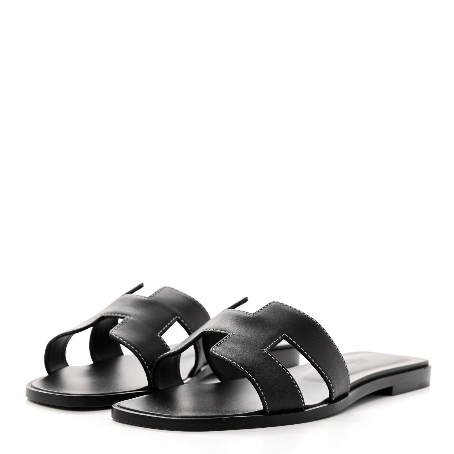 Hermes Box Calfskin Oran Sandals 38 Black 3 of 9