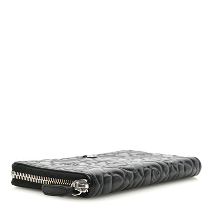 Chanel Lambskin Camellia Embossed Large Zip Around Gusset Wallet Black 4 of 7