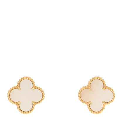 Van Cleef & Arpels 18K Yellow Gold Mother of Pearl Vintage Alhambra Earrings 1 of 5