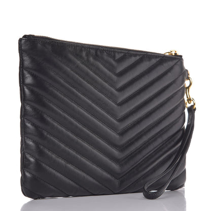 Saint Laurent Calfskin Matelasse Chevron Monogram A5 Wristlet Black 3 of 8