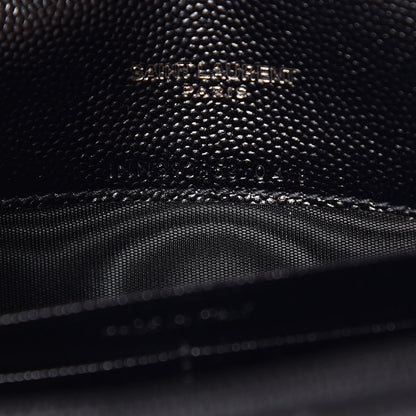 Saint Laurent Grain De Poudre Matelasse Chevron Monogram Envelope Chain Wallet Black 7 of 10