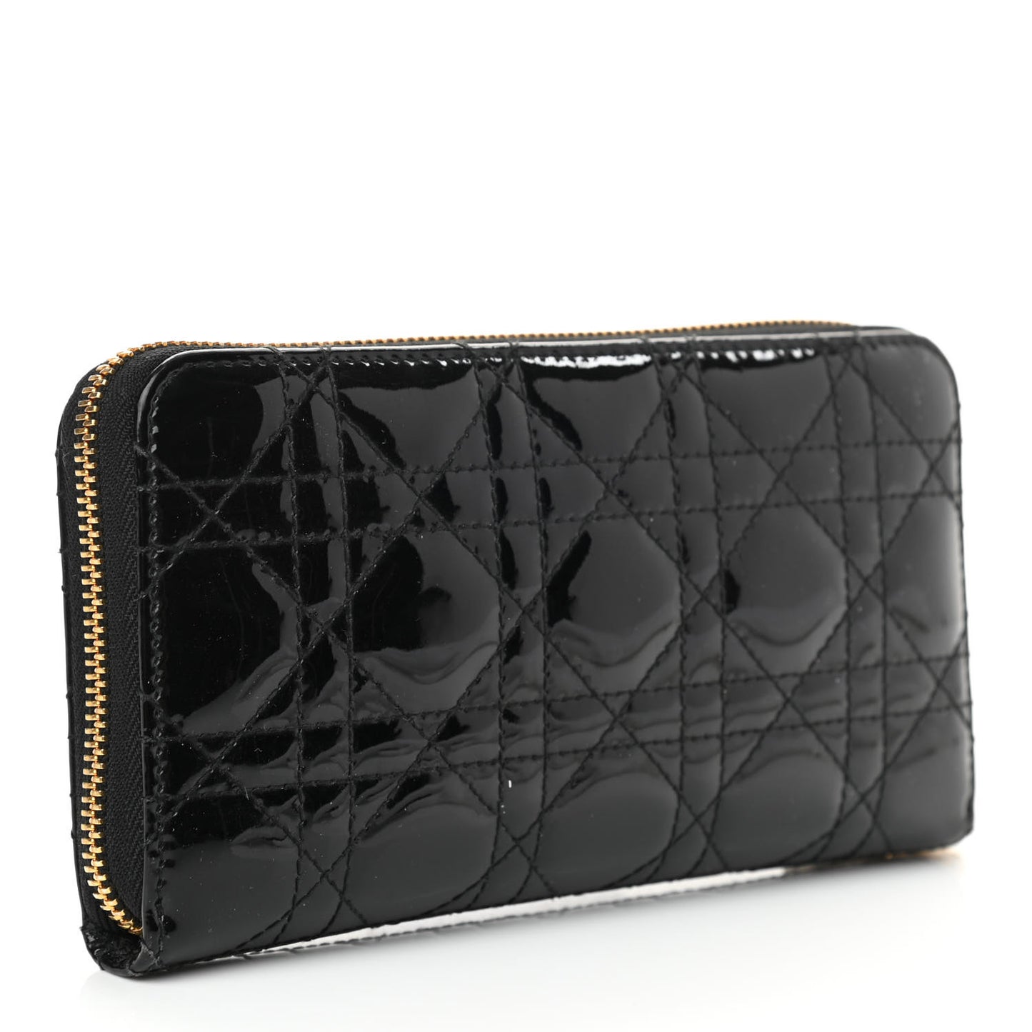Patent Cannage Lady Dior Continental Zip Wallet Black