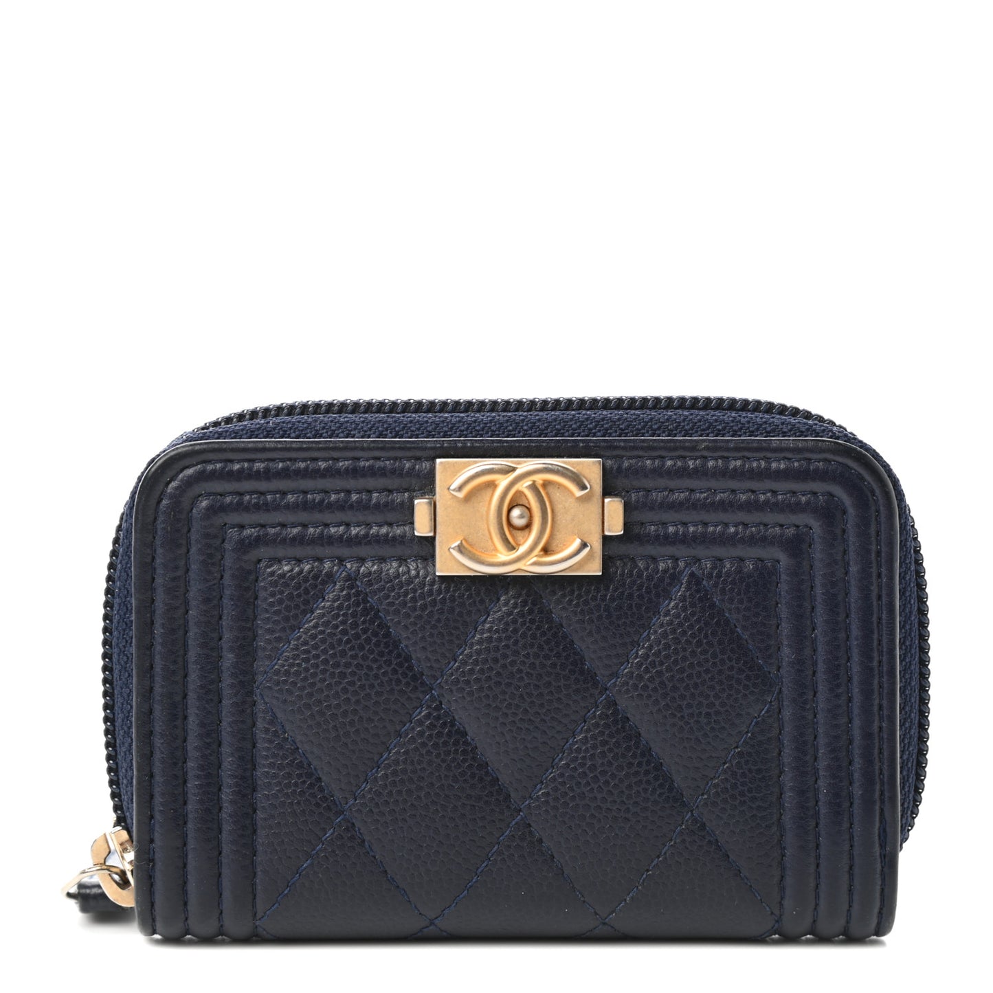 Caviar Quilted Boy Zip Around Coin Purse Wallet Dark Blue
