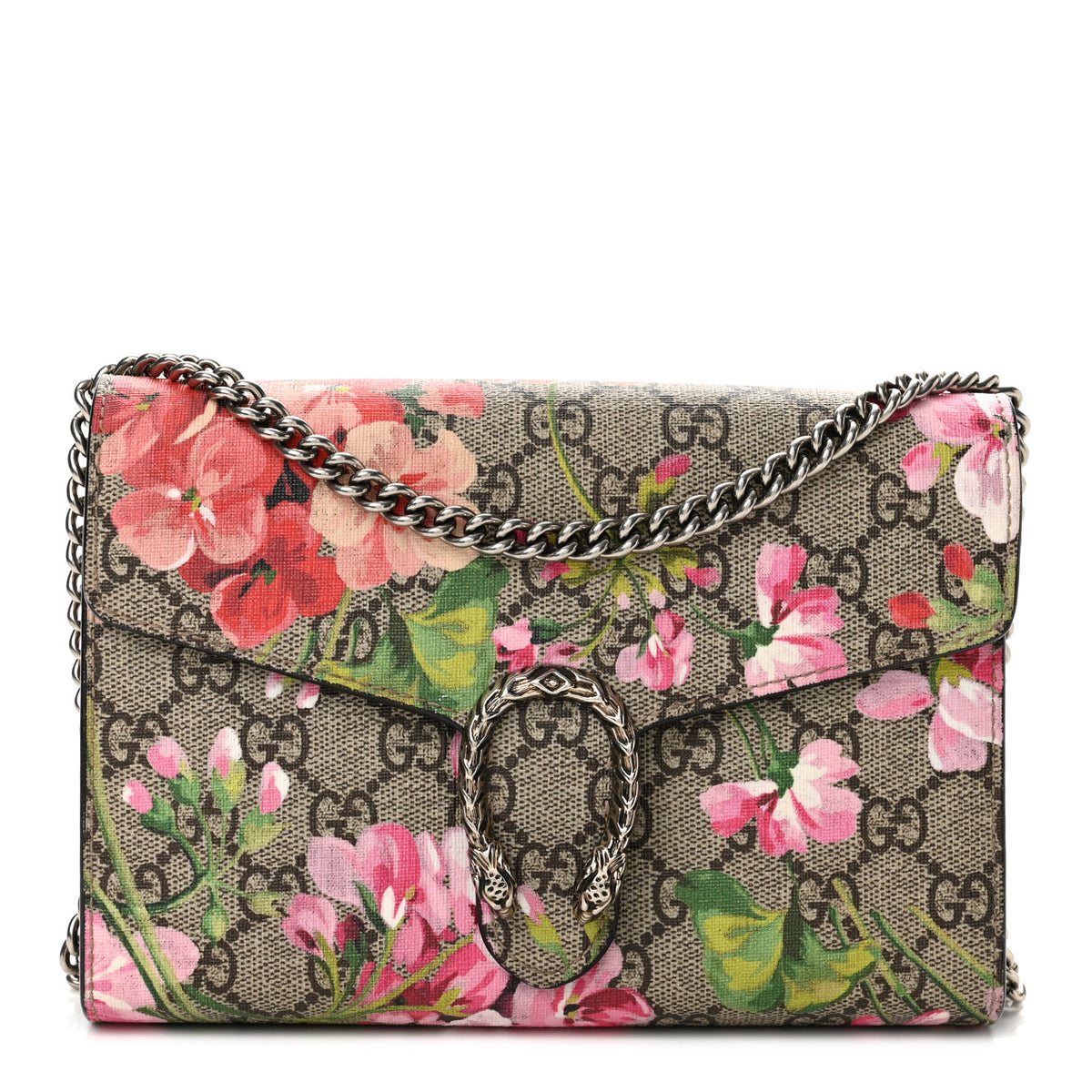 GG Supreme Monogram Blooms Mini Dionysus Chain Wallet Beige Multicolor Dry Rose