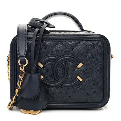 Chanel Caviar Quilted Small CC Filigree Vanity Case Navy 1 of 12