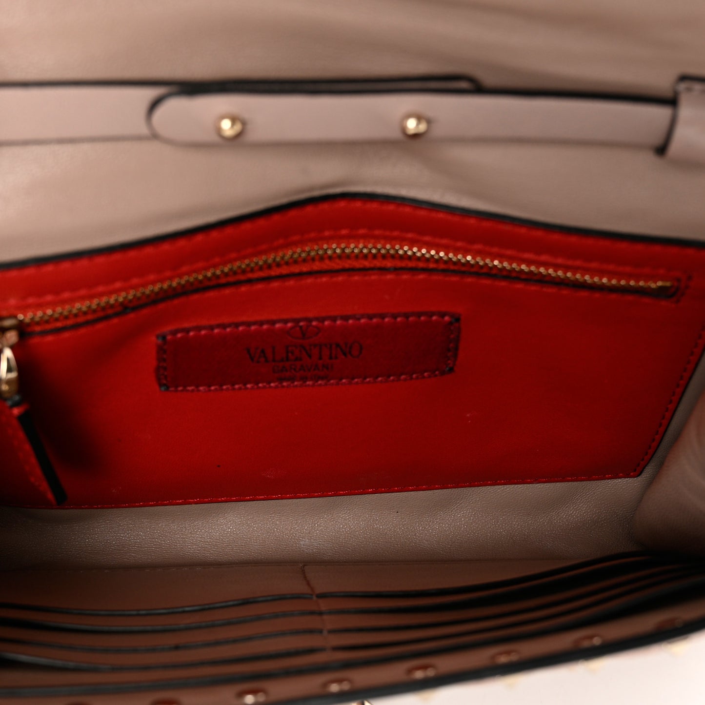 Lambskin Rockstud Spike Wallet on Chain Poudre