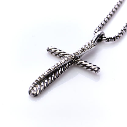 David Yurman Sterling Silver 14K White Gold Diamond 35mm Crossover Cross Necklace 4 of 7