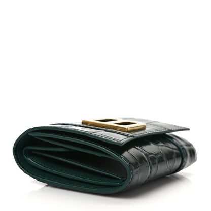 Balenciaga Shiny Calfskin Crocodile Embossed Hourglass Compact Wallet Forest Green 4 of 7