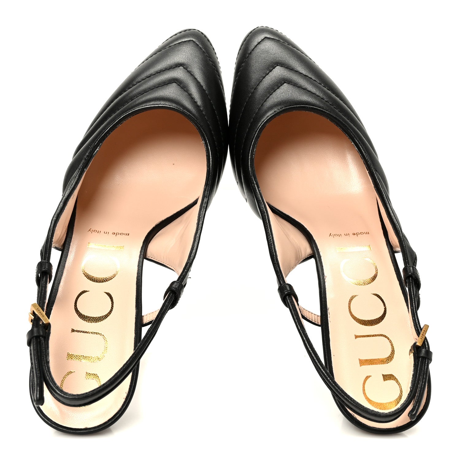 Gucci Nappa Charlotte Chevron Matelasse Double G 75mm Slingback Pumps 38.5 Black 2 of 10
