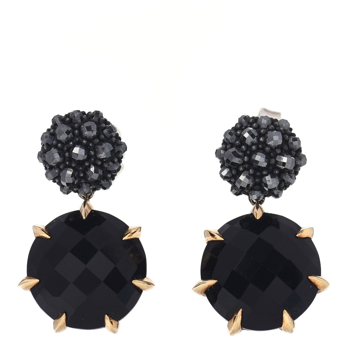 18K Yellow Gold Sterling Silver Black Onyx Hematite Osetra Berries Drop Earrings