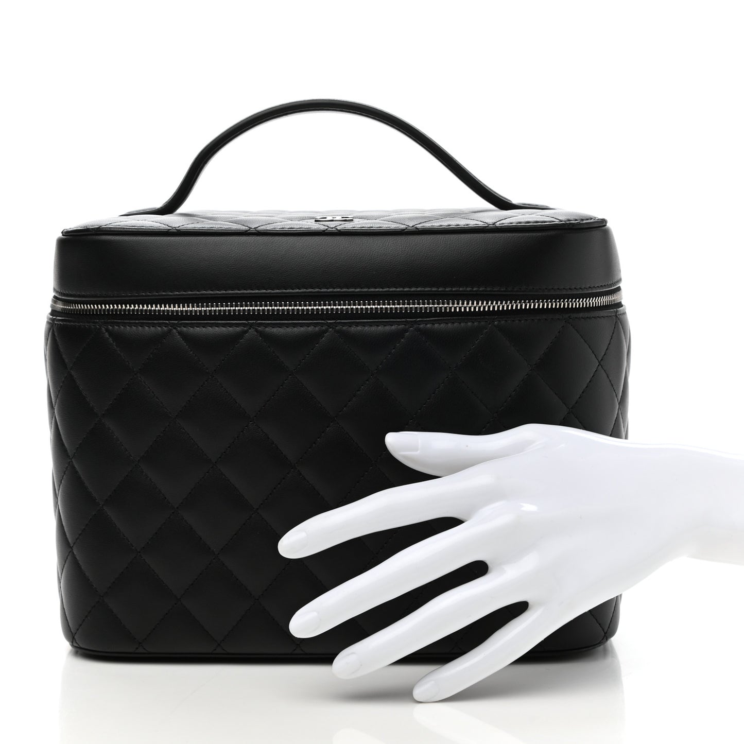 Lambskin Quilted Vanity Pouch Black