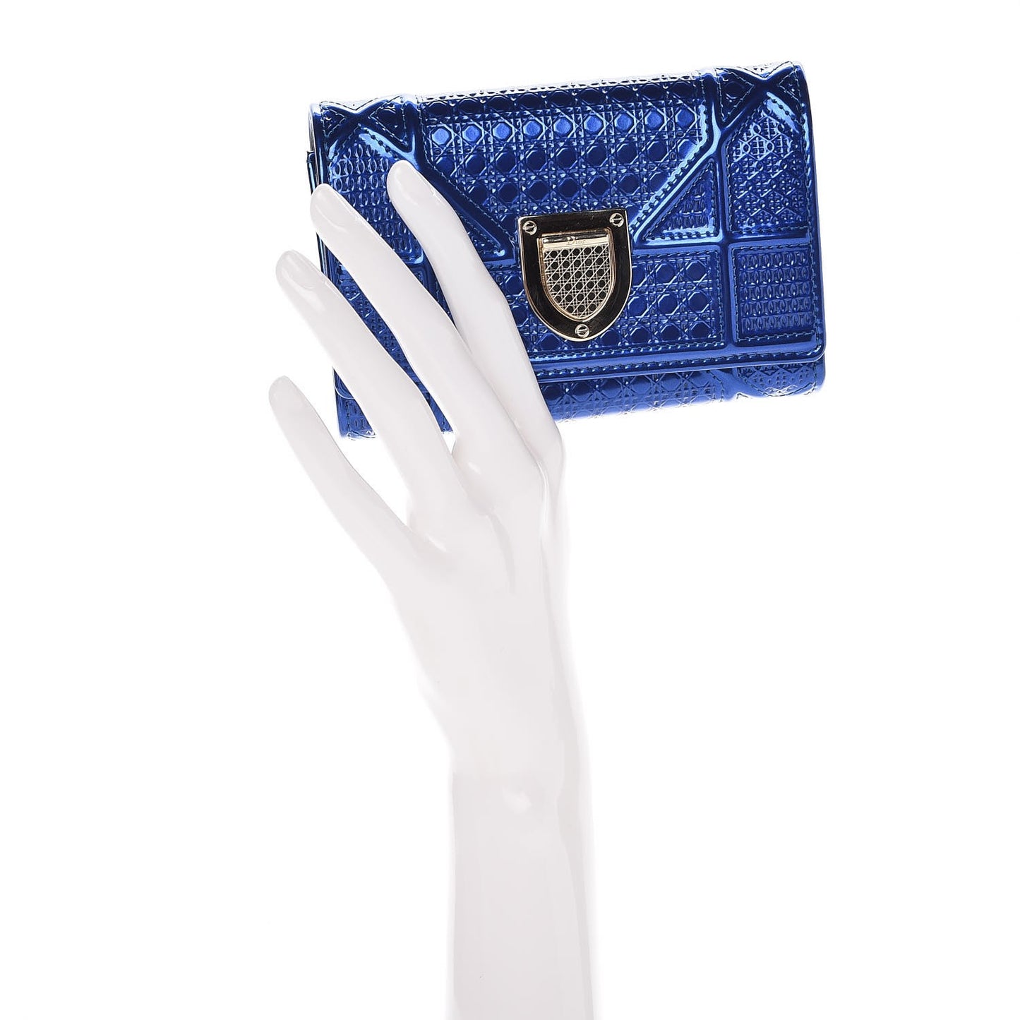 Metallic Patent Micro-Cannage Diorama Elancee Wallet Mirror Blue