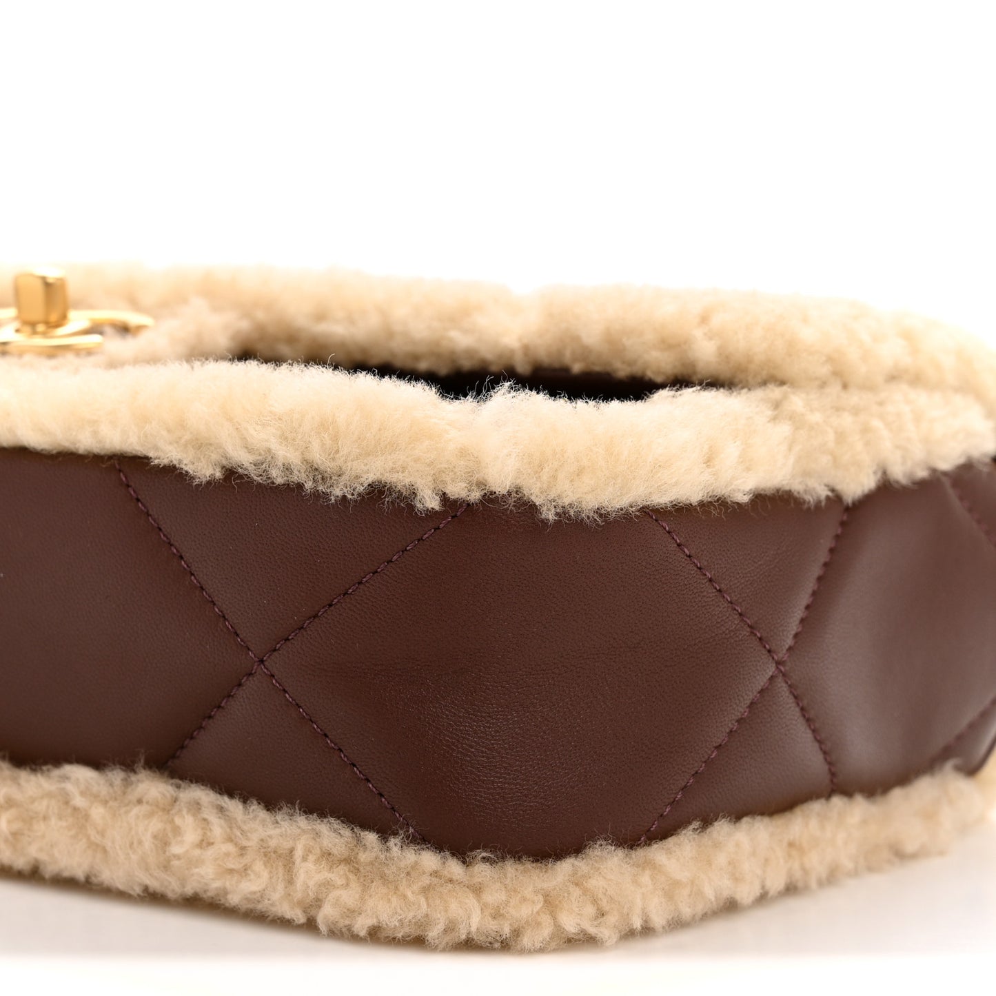 Shearling Lambskin Quilted Furry Coco Flap Beige Dark Brown