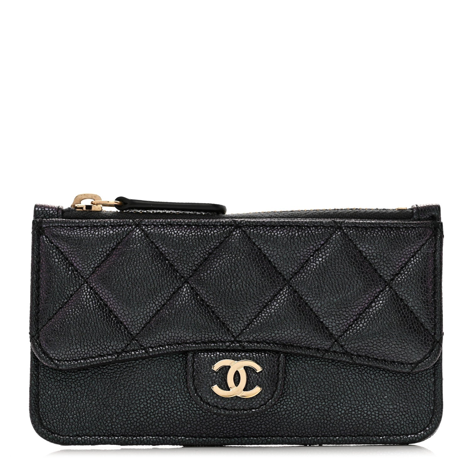 Chanel Iridescent Caviar Quilted Flap Zip Card Holder Black 1 of 8